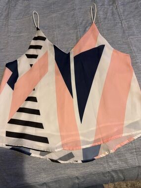 YOINS Pink, Navy & White Geometric Spaghetti Strap Cami